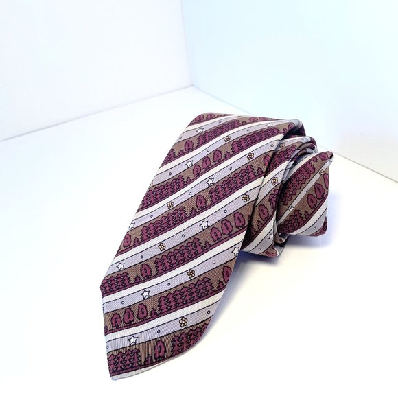 Vintage I. Magnin Tie Trees, Star, Flower Striped Pattern Hand Made in Italy - Picture 1 of 6